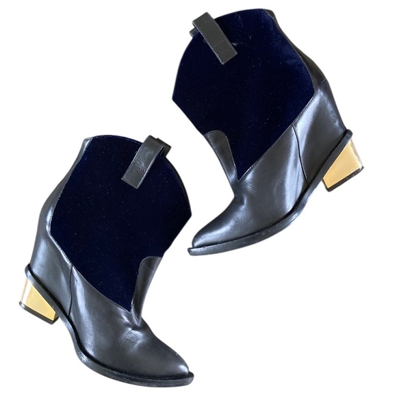 Giuseppe Zanotti Western Black Leather x Gold Blue Velour Leather Ankle Boots - Picture 8 of 14